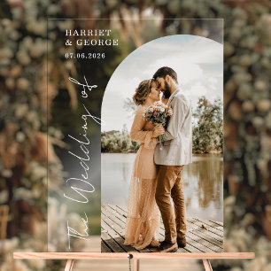 Panneau En Acrylique Élégant Script Photo Welcome Mariage Sign