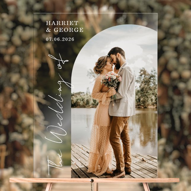 Panneau En Acrylique Élégant Script Photo Welcome Mariage Sign (Créateur téléchargé)