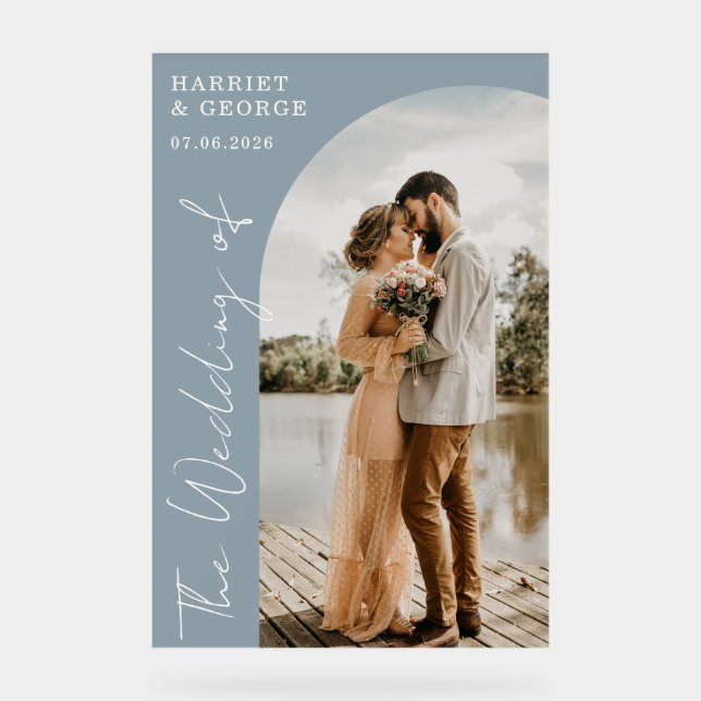 Panneau En Acrylique Élégant Script Photo Welcome Mariage Sign (Recto)