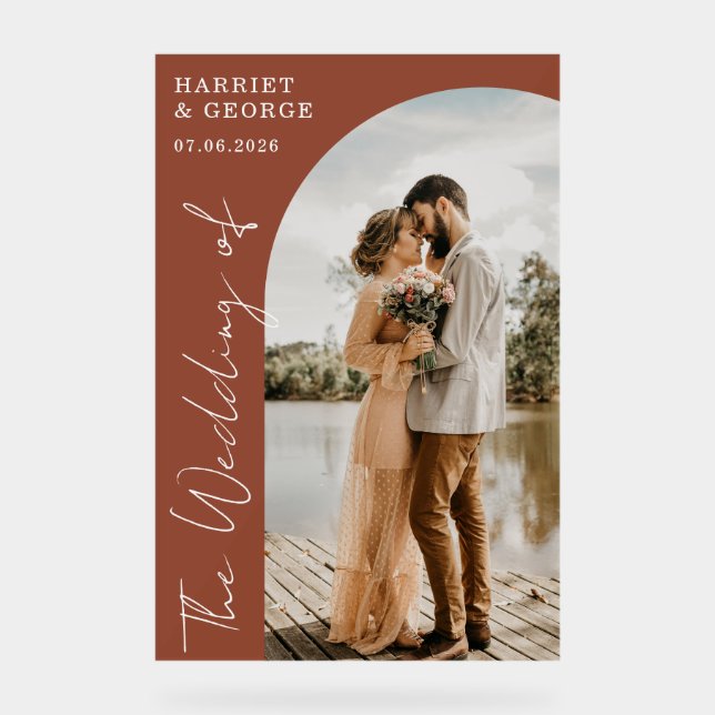 Panneau En Acrylique Élégant Script Photo Welcome Mariage Sign (Recto)
