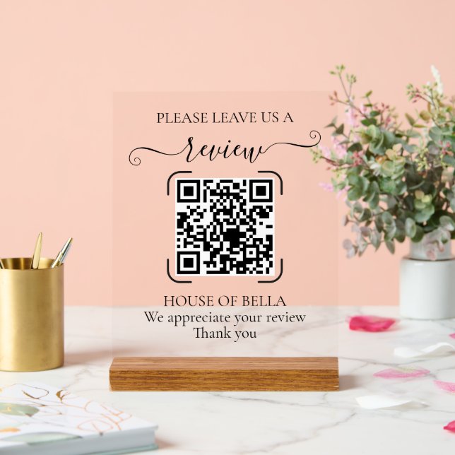 Panneau En Acrylique Elegant Script QR Code Review Request Sign (Mariage)