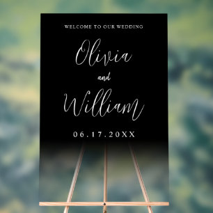 Panneau En Acrylique Élégant Script Transparent Mariage Welcome