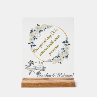 Panneau En Acrylique Élégant signe Mariage floral acrylique - Noms pers