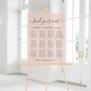 Panneau En Acrylique Élégant Tableau de Mariage Rose Pâle pour 12 Table