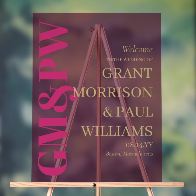 Panneau En Acrylique Élégant Tan Fuchsia Initiales Typographie Bienvenu (Neutre)