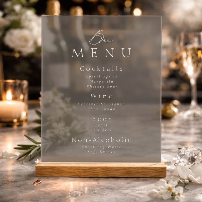 Panneau En Acrylique Elegant Taupe Acrylic Wedding Bar Menu Sign (Créateur téléchargé)