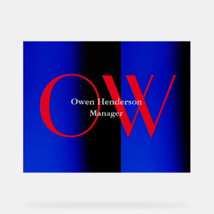 Panneau En Acrylique Élégant Unique Bleu Rouge Gras Texte Monogramme