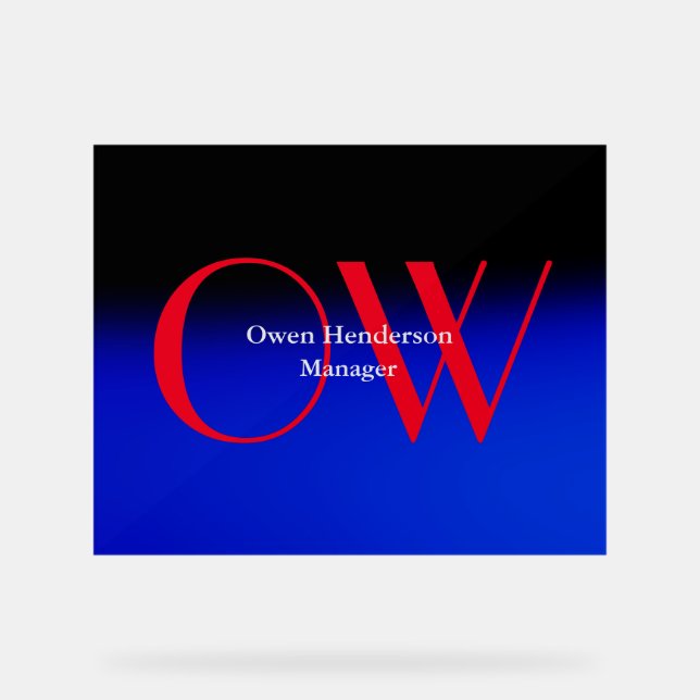 Panneau En Acrylique Élégant Unique Bleu Rouge Gras Texte Monogramme (Recto)