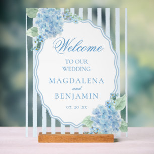Panneau En Acrylique Elégant Victorian Blue Hydrangea Mariage Bienvenue