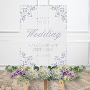 Panneau En Acrylique Elégant violet Vintage cadre Mariage Bienvenue