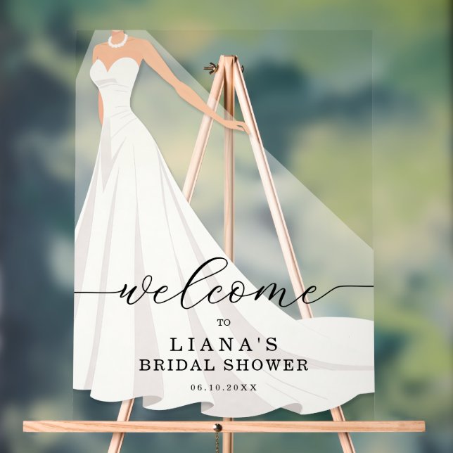 Panneau En Acrylique Elegant Wedding Gown Bridal Shower Welcome (Neutre)