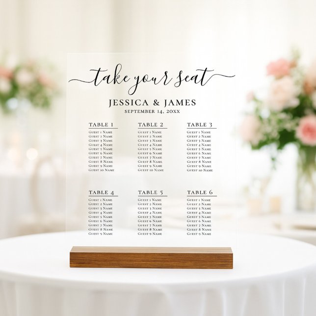 Panneau En Acrylique Elegant Wedding Seating Chart With 6 Tables (Créateur téléchargé)