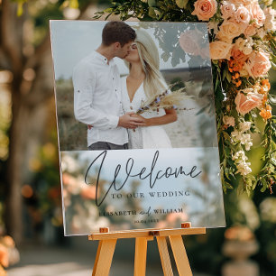 Panneau En Acrylique Élégant Welcome Calligraphy Mariage Photo