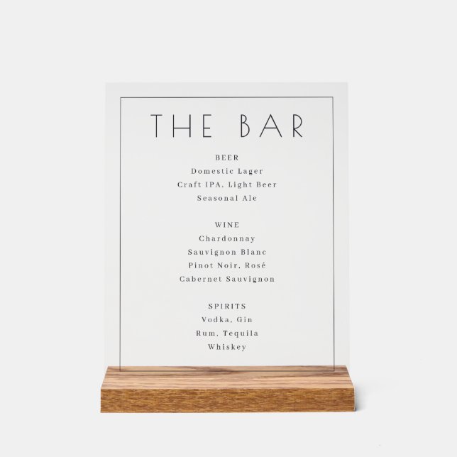 Panneau En Acrylique Elegant White Minimalist Bar Menu (Recto)