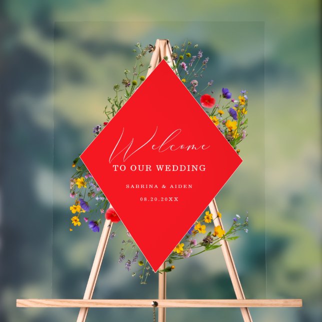 Panneau En Acrylique Elegant Wild Flower Blooming Wedding Welcome  (Neutre)
