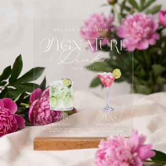 Panneau En Acrylique Élégante Aquarelle Boisson Signature Mariage