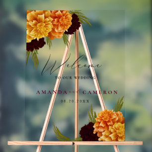 Panneau En Acrylique Elégante Aquarelle rouge bordeaux"MARIGOLD"Bienven