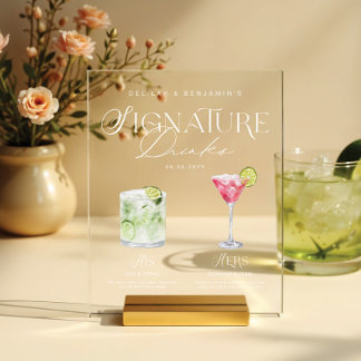 Panneau En Acrylique Elégante aquarelle Sa signature Boisson Mariage