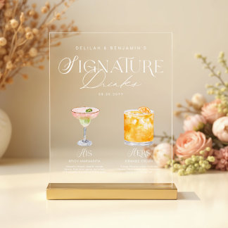 Panneau En Acrylique Elégante aquarelle Sa signature Boisson Mariage