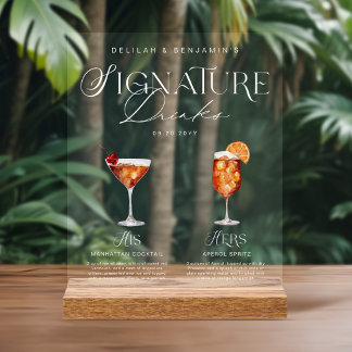 Panneau En Acrylique Elégante aquarelle Sa signature Boisson Mariage