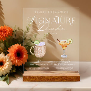 Panneau En Acrylique Elégante aquarelle Sa signature Boisson Mariage