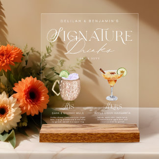 Panneau En Acrylique Elégante aquarelle Sa signature Boisson Mariage