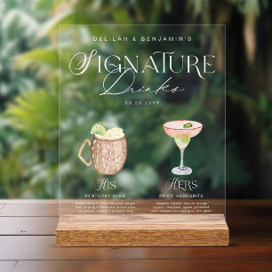 Panneau En Acrylique Elégante aquarelle Sa signature Boisson Mariage
