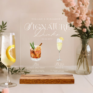 Panneau En Acrylique Elégante aquarelle Sa signature Boisson Mariage