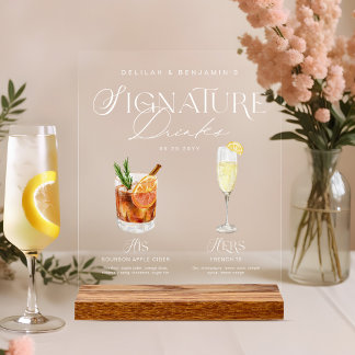 Panneau En Acrylique Elégante aquarelle Sa signature Boisson Mariage