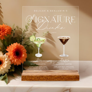 Panneau En Acrylique Elégante aquarelle Sa signature Boisson Mariage