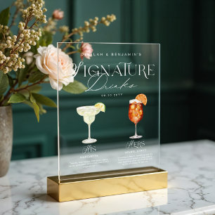 Panneau En Acrylique Elégante aquarelle Sa signature Boisson Mariage