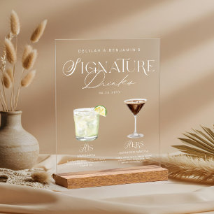 Panneau En Acrylique Elégante aquarelle Sa signature Boisson Mariage