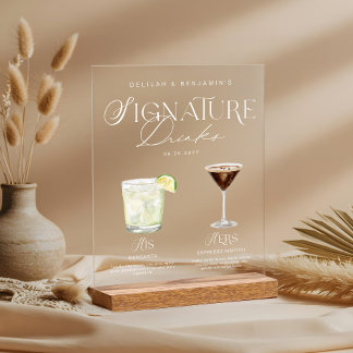 Panneau En Acrylique Elégante aquarelle Sa signature Boisson Mariage