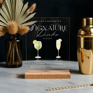 Panneau En Acrylique Elégante aquarelle Sa signature Boisson Mariage