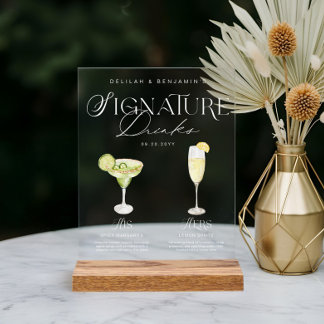 Panneau En Acrylique Elégante aquarelle Sa signature Boisson Mariage