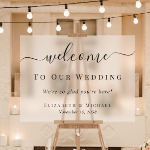 Panneau En Acrylique Élégante Bienvenue À Notre Mariage givré