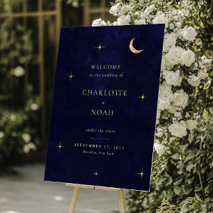 Panneau En Acrylique Élégante Bienvenue au Mariage Céleste de Minuit
