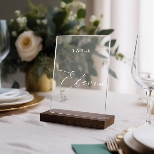 Panneau En Acrylique Élégante calligraphie Numéro de table Onze (Elegant Calligraphy Table Number Eleven Acrylic Sign)