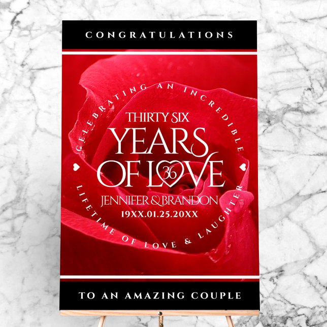 Panneau En Acrylique Élégante célébration du 36e anniversaire du Mariag (Elegant 36th Rose Wedding Anniversary Acrylic Sign Cover Photo)