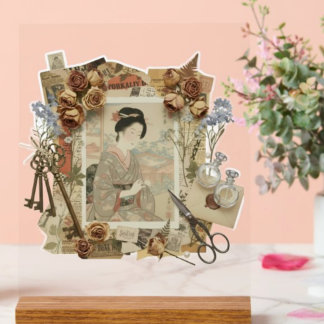 Panneau En Acrylique Élégante Collage d'Art Ukiyoe – Beauté Vintage JP