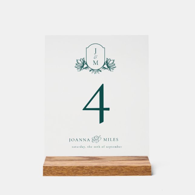 Panneau En Acrylique Élégante crête de monogramme Turquoise foncé (Recto)