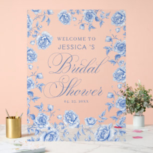 Panneau En Acrylique Elégante Fête des mariées Florale Bleue Bienvenue