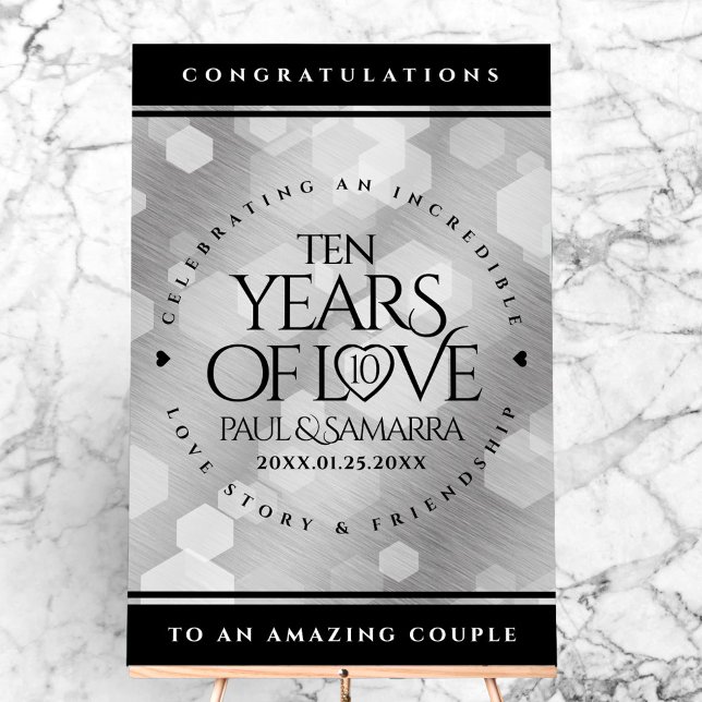 Panneau En Acrylique Élégante fête du 10e anniversaire du Mariage de Ti (Elegant 10th Tin Wedding Anniversary Acrylic Sign Cover Photo)
