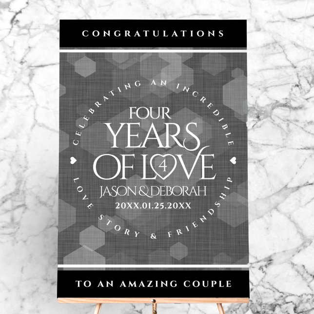 Panneau En Acrylique Élégante fête du 4e anniversaire du Mariage de lin (Elegant 4th Linen Wedding Anniversary Acrylic Sign Cover Photo)