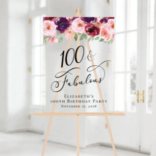 Panneau En Acrylique Elégante Fleurie Bienvenue à une fête de 100e anni