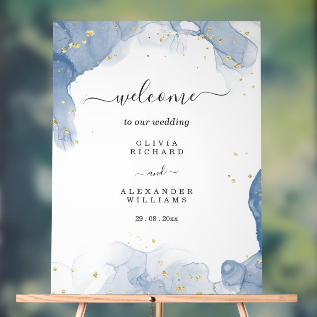 Panneau En Acrylique Elégante invitation de mariage Bleu et minimal or (Neutre)