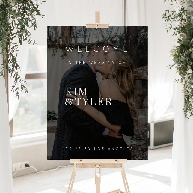 Panneau En Acrylique Elégante photo noir mariage signe de bienvenue (Créateur téléchargé)