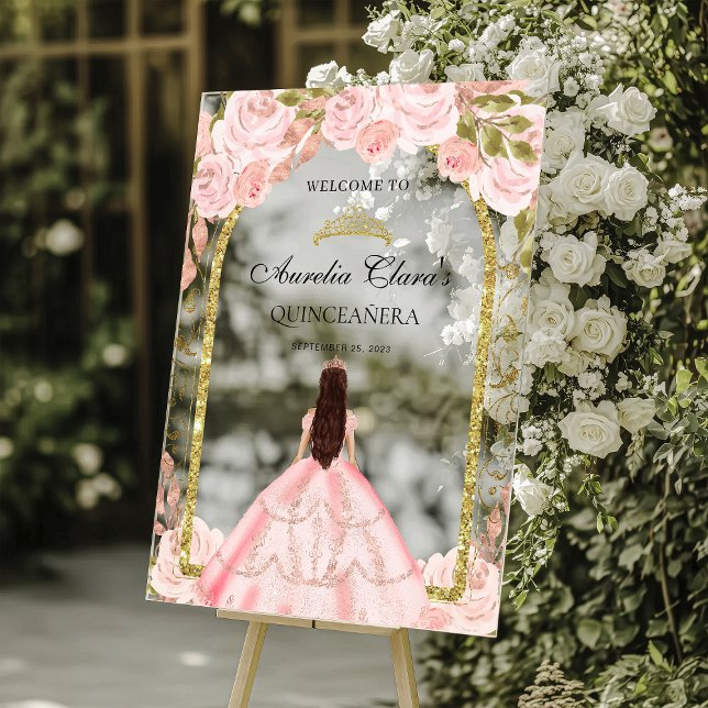 Panneau En Acrylique Élégante princesse rose pâle Floral Quinceañera (Créateur téléchargé)