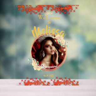 Panneau En Acrylique Elégante Quinceañera Rouge Célébration espagnol