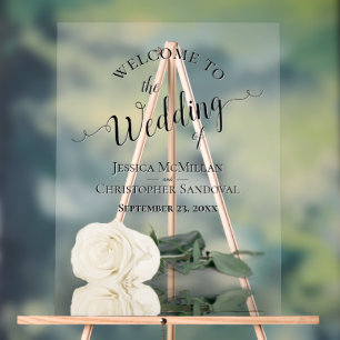 Panneau En Acrylique Élégante Rose Blanche Ivoire Mariage Romantique de